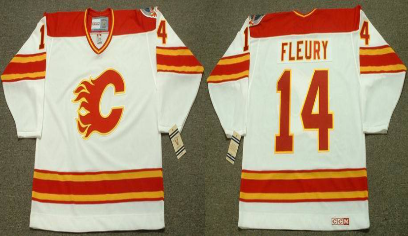 2019 Men Calgary Flames 14 Fleury white CCM NHL jerseys